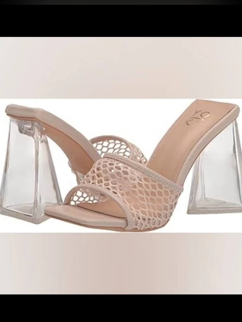 NEW YOKI Nude Mesh Mule Heels Clear Lucite Block Heel Size 9